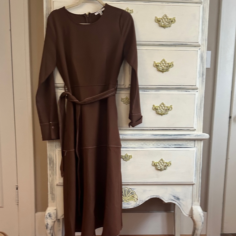 Elegant Long Sleeve Brown Dress